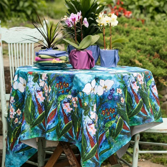 April Cornell Tablecloth Rainforest Orchid 54x54 - Picture 1 of 4